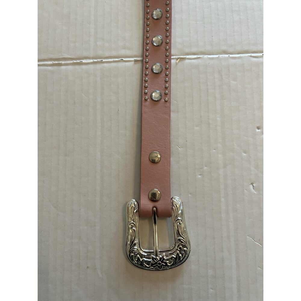 Nocona Cowgirl Pink Silver Studded Western Rodeo Buckle Leather Belt Size 26 EUC - Picture 3 of 10